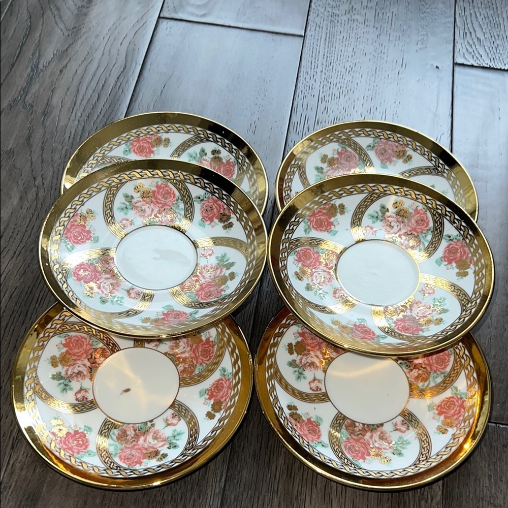 Floral Gold Trimmed Saucers Set